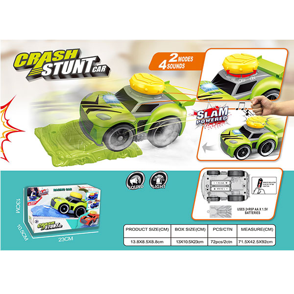 Electric crash stunt race car with roadblocks