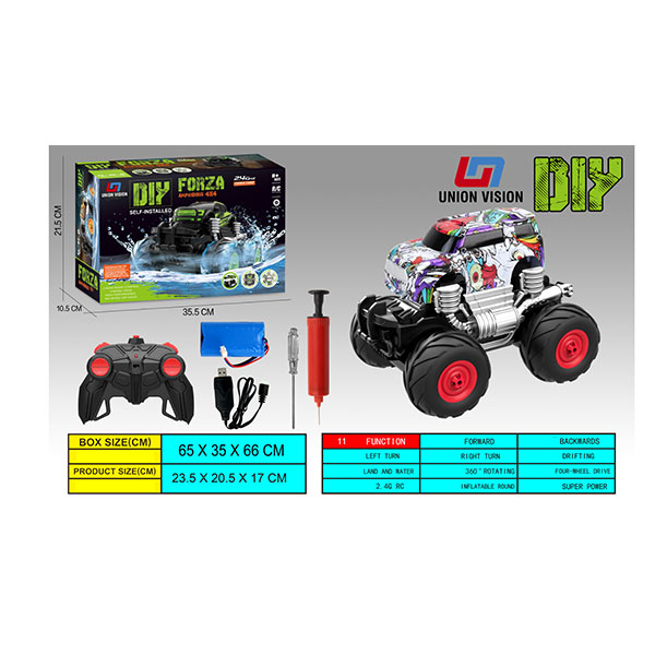 DIY mini doodle, 2.4g remote control, four-wheel drive, amphibious, inflatable wheel skin