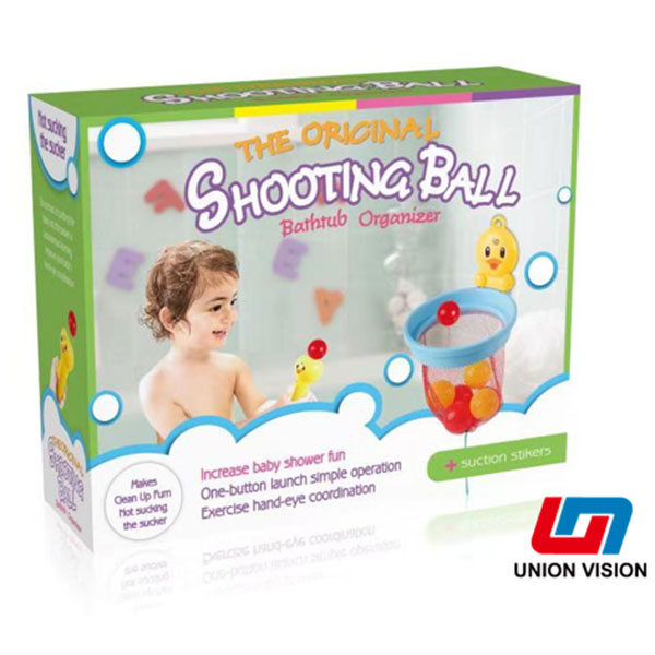 The little yellow duck shoots the ball toy