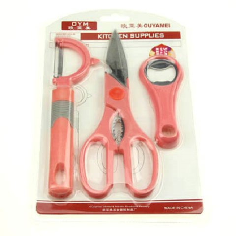 3-Piece Pink Plastic  Kitchen Tool Set