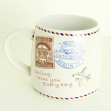 12.9oz Ceramic Cup with Plane Design