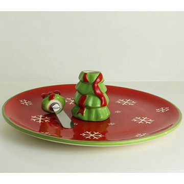 Christmas Cake Tray & Serving Knife Set Tree Design